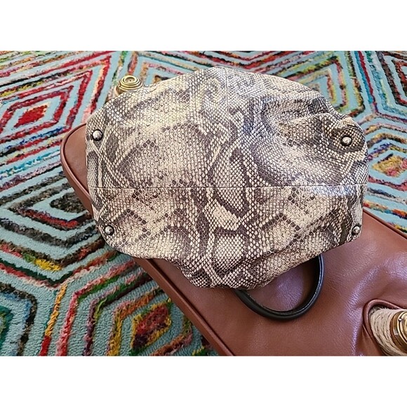 Vintage Furla Python Embossed Draw Leather Hand Bag Excell. Cond. Brown Neutral - Picture 11 of 12